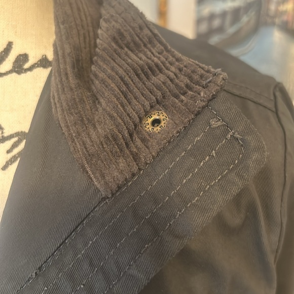 NWT grey/olive fitted utility jacket w corduroy collar and fun floral lining! XS - Picture 4 of 6